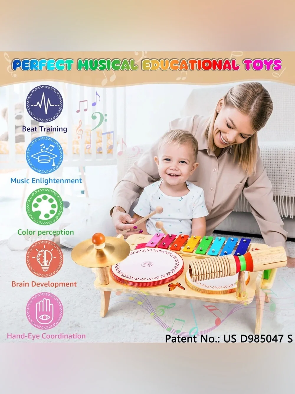 Drum Set for Toddlers Baby Music Instruments 7 in 1 Montessori Preschool
